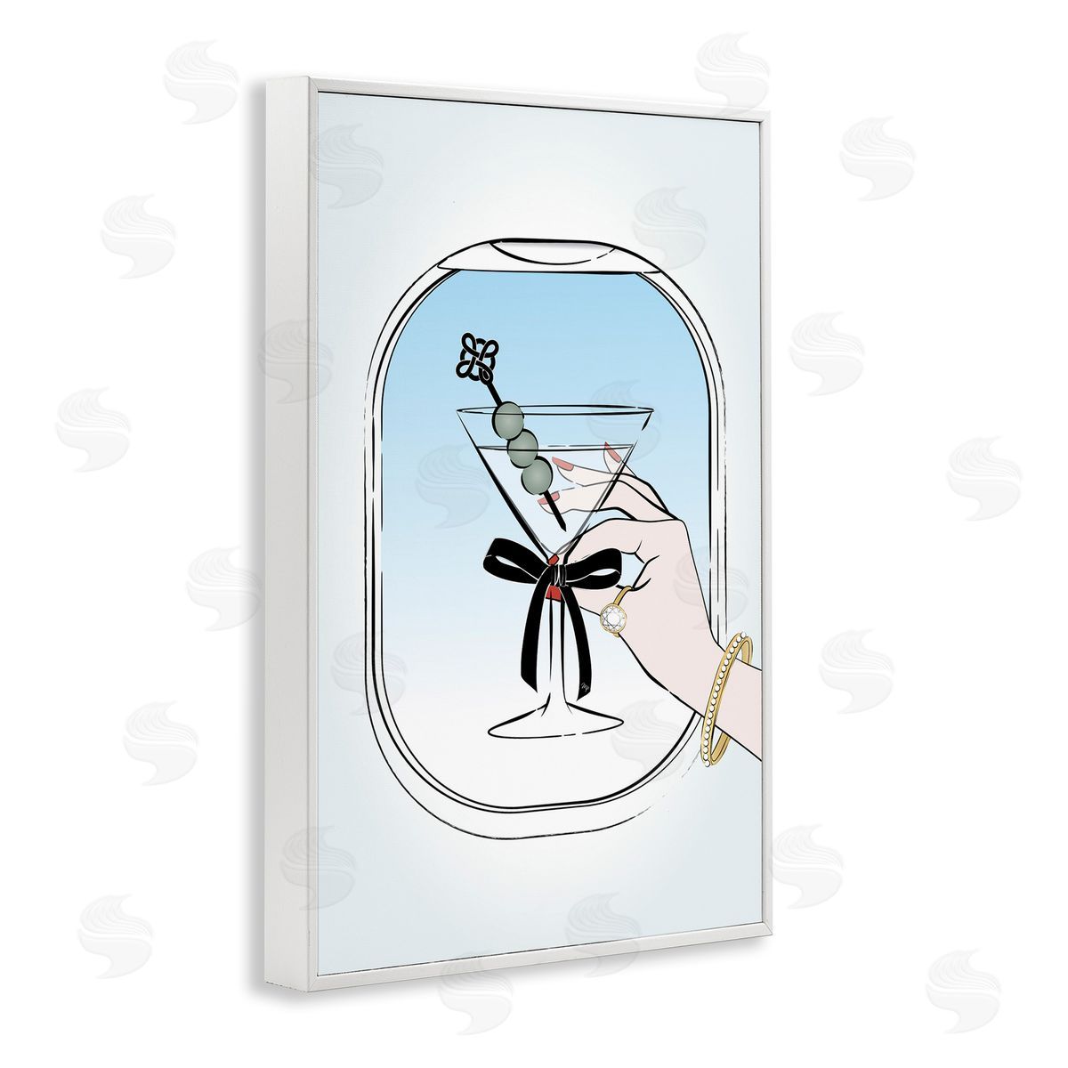 First Class Cocktail White Frame Print Wall Art, Home Decor by Martina Pavlova
