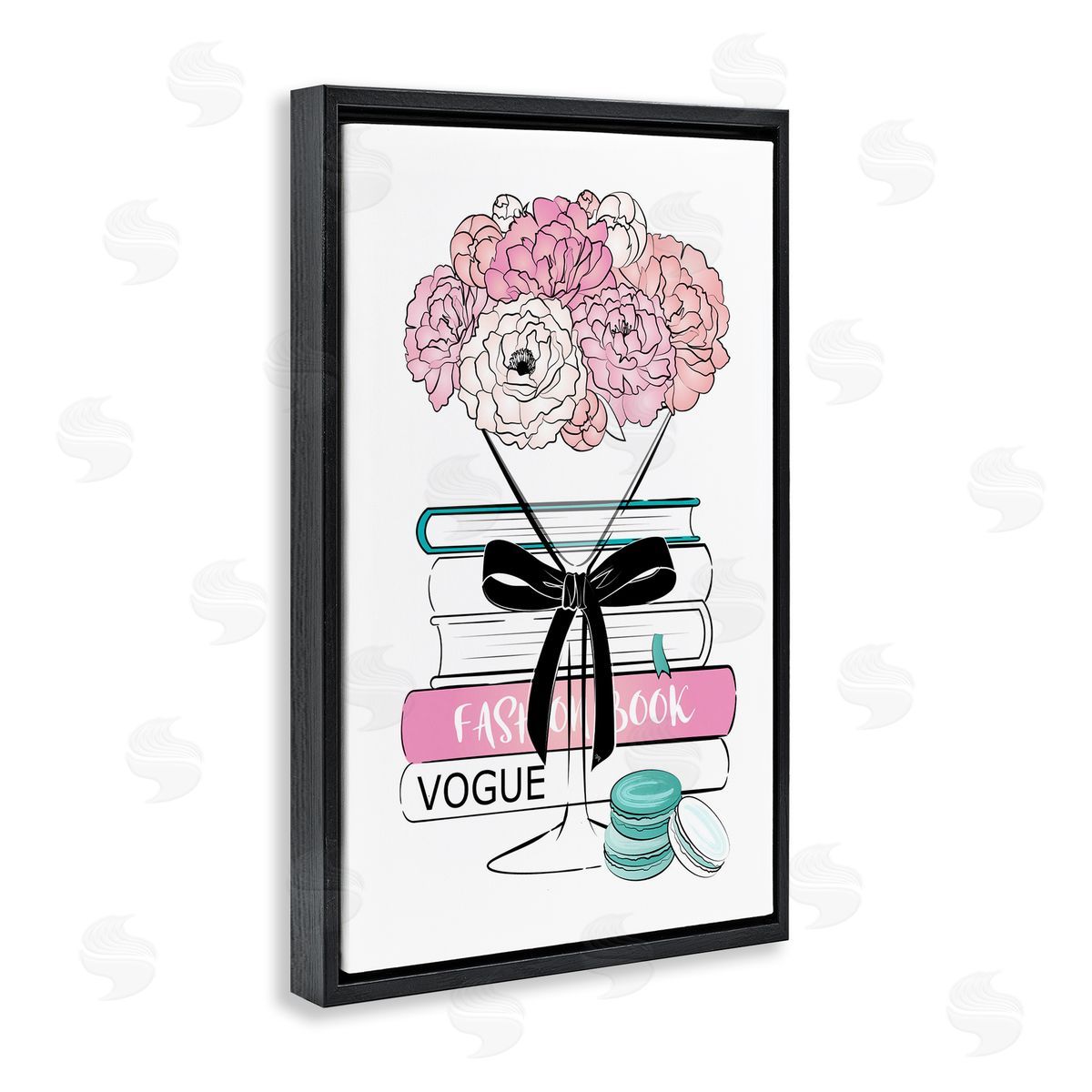 Flower Bouquet Martini Black Floating Frame Canvas Wall Art, Home Decor by Martina Pavlova