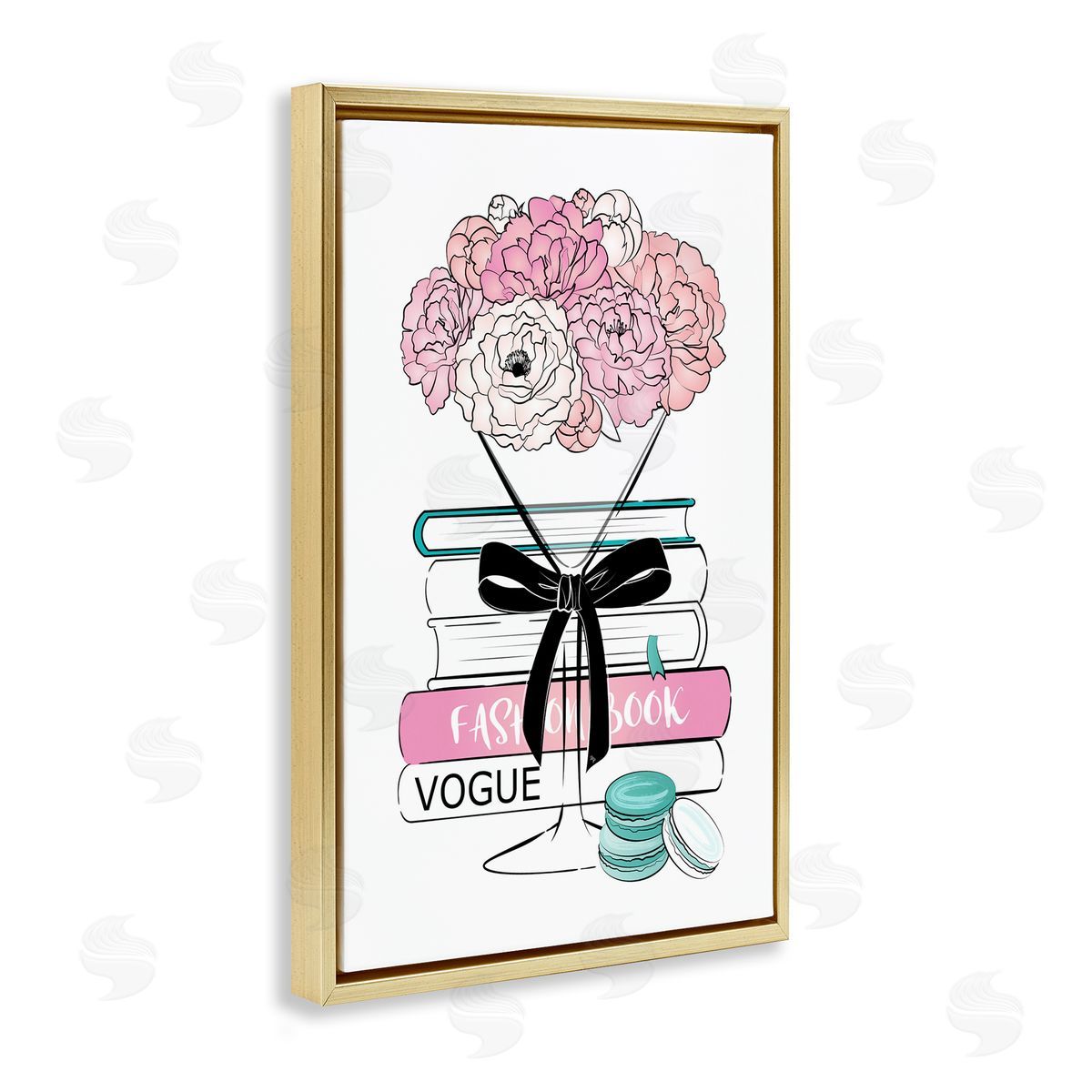Flower Bouquet Martini Gold Floating Frame Canvas Wall Art, Home Decor by Martina Pavlova