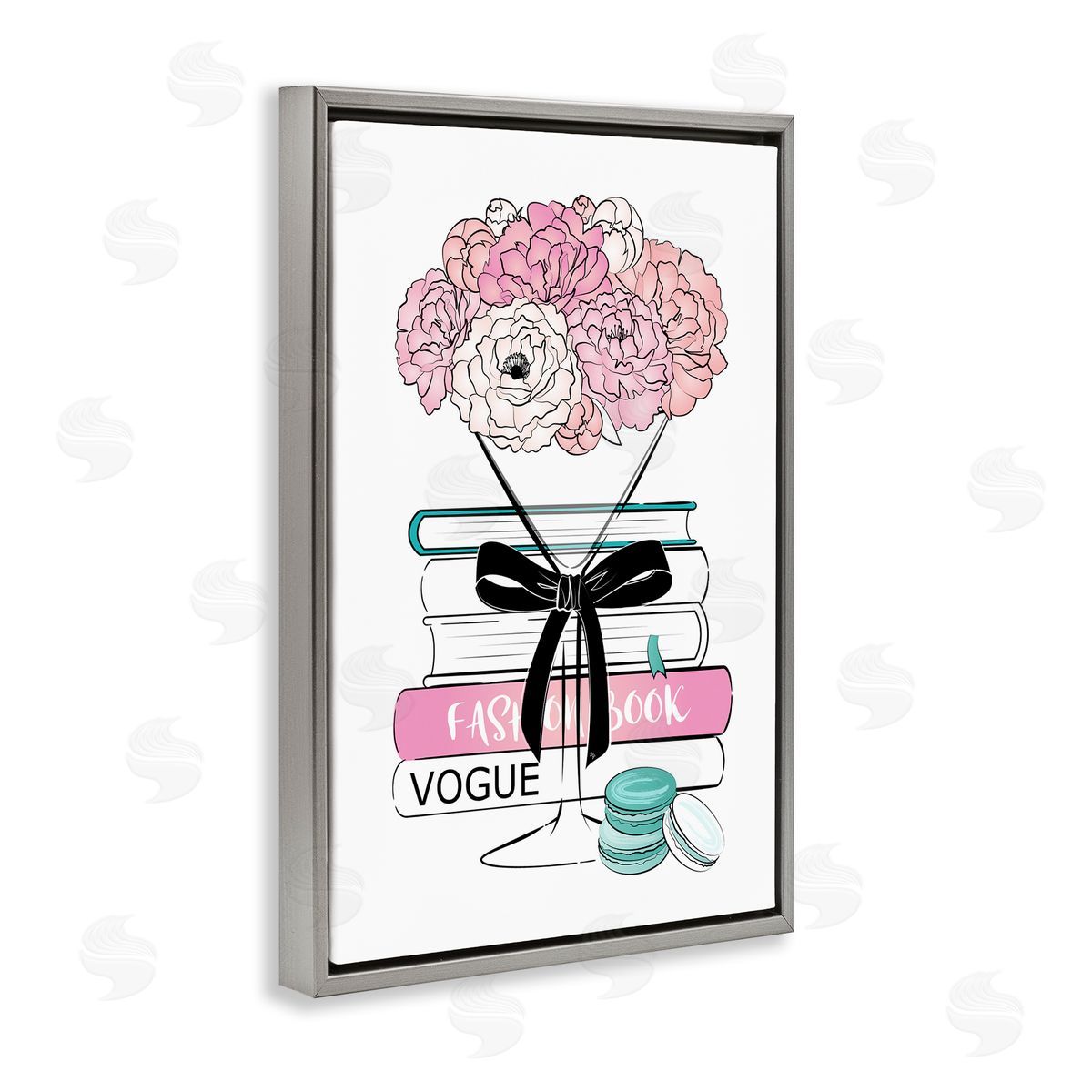 Flower Bouquet Martini Grey Floating Frame Canvas Wall Art, Home Decor by Martina Pavlova