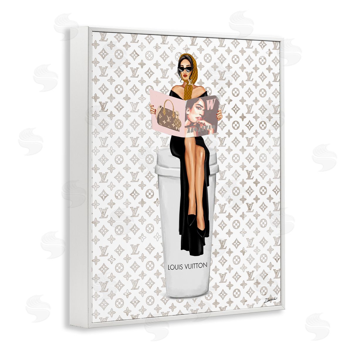 High Fashion Woman White Frame Print Wall Art, Home Decor by Ziwei Li