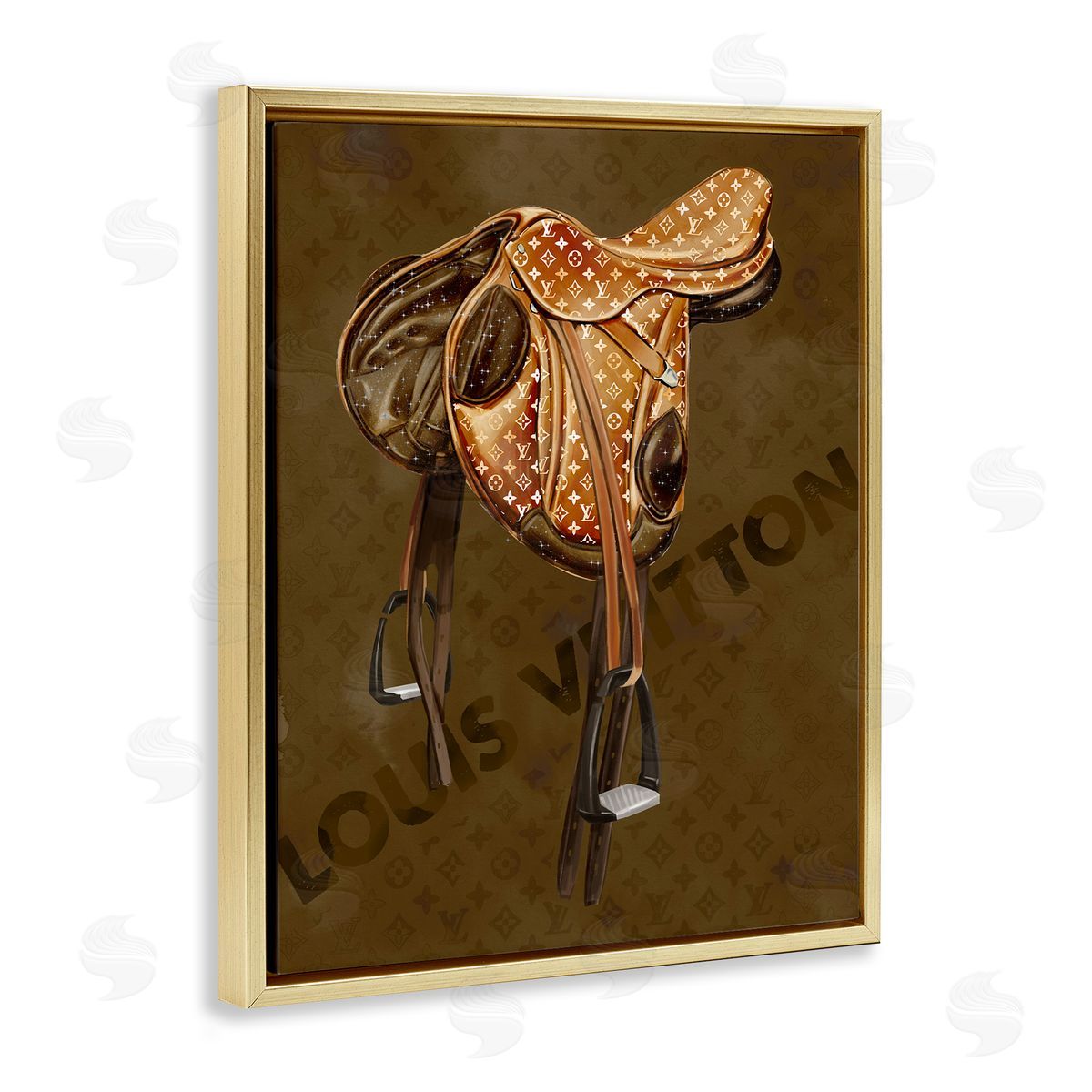 Glam Patterned Saddle Gold Floating Frame Canvas Wall Art, Home Decor by Ziwei Li