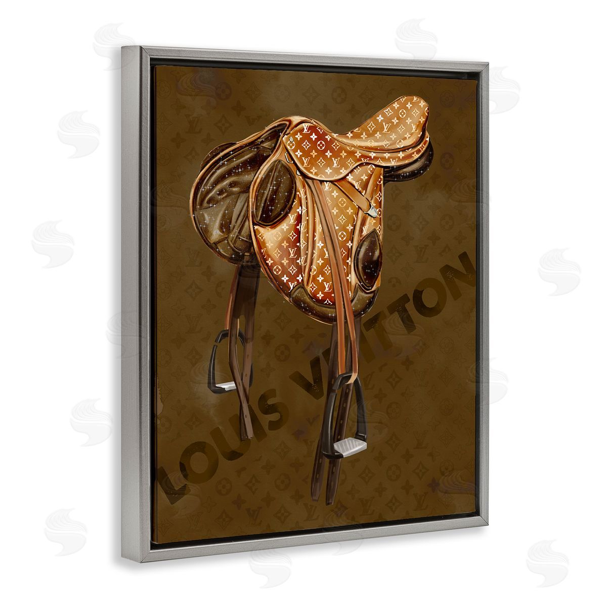 Glam Patterned Saddle Grey Floating Frame Canvas Wall Art, Home Decor by Ziwei Li