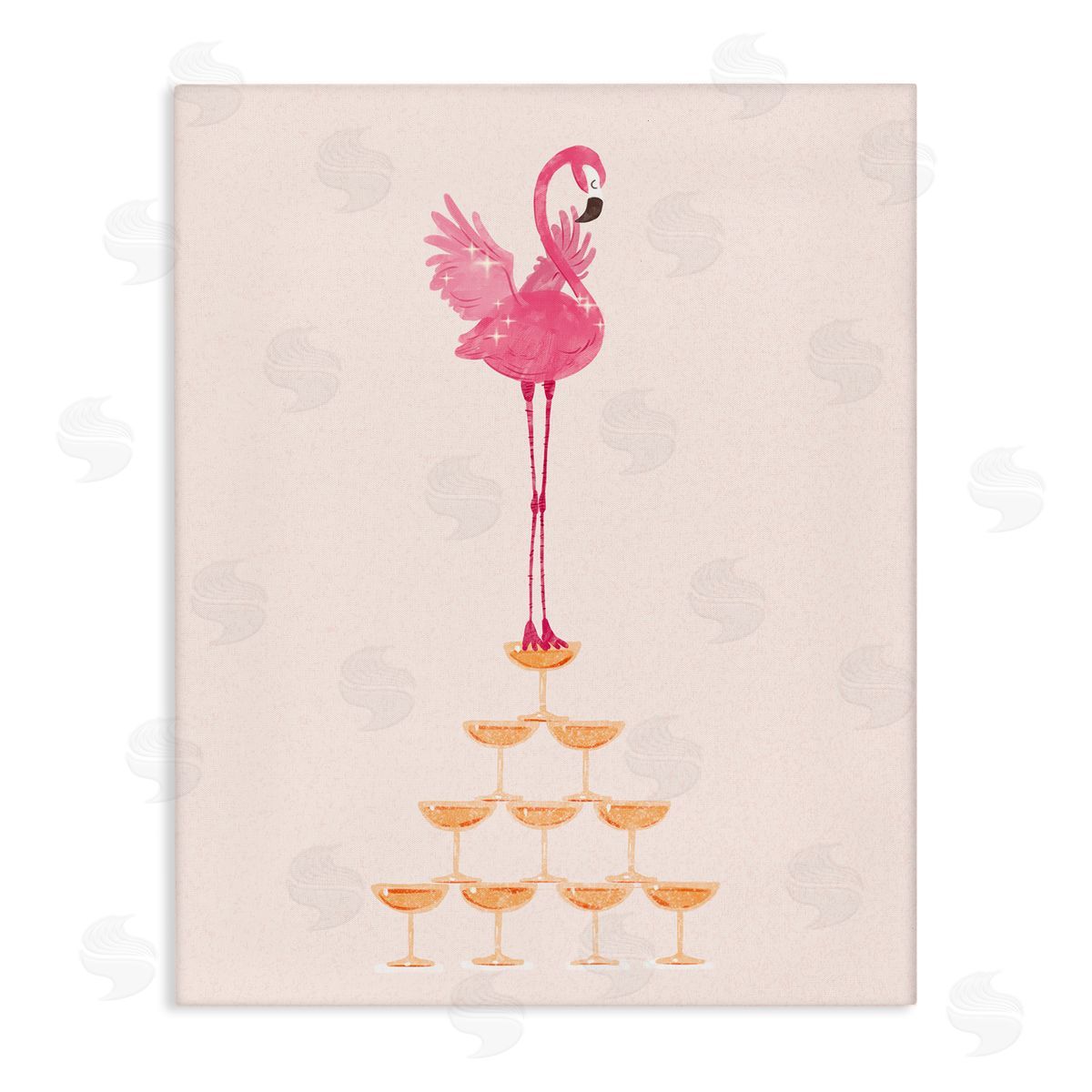Balancing Flamingo and Wine Canvas Wall Art, Home Decor by Ziwei Li