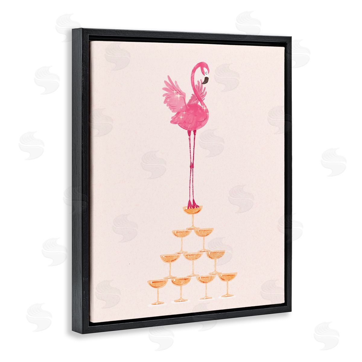 Balancing Flamingo and Wine Black Floating Frame Canvas Wall Art, Home Decor by Ziwei Li