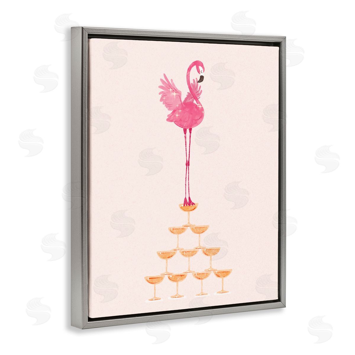Balancing Flamingo and Wine Grey Floating Frame Canvas Wall Art, Home Decor by Ziwei Li