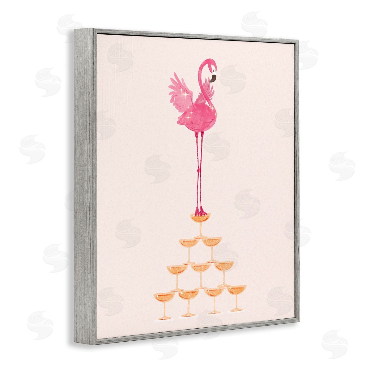 Balancing Flamingo and Wine Grey Frame Print Wall Art, Home Decor by Ziwei Li