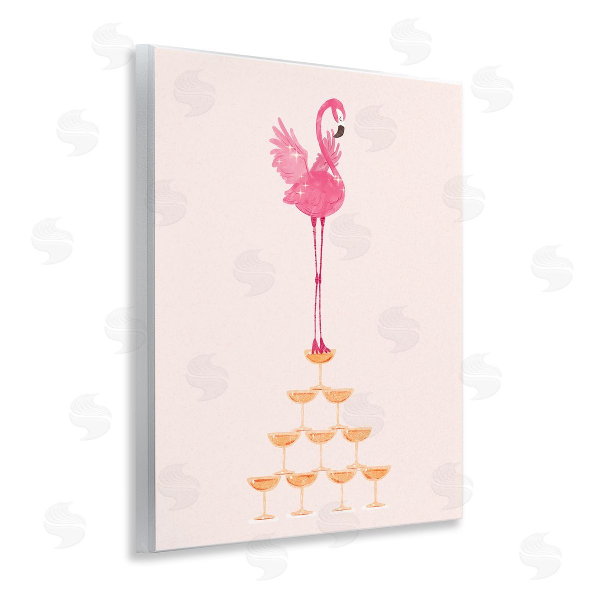 Balancing Flamingo and Wine Wood Plaque Wall Art, Home Decor by Ziwei Li
