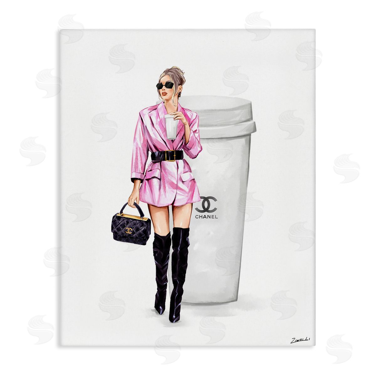 Trendy Girl with Coffee Canvas Wall Art, Home Decor by Ziwei Li