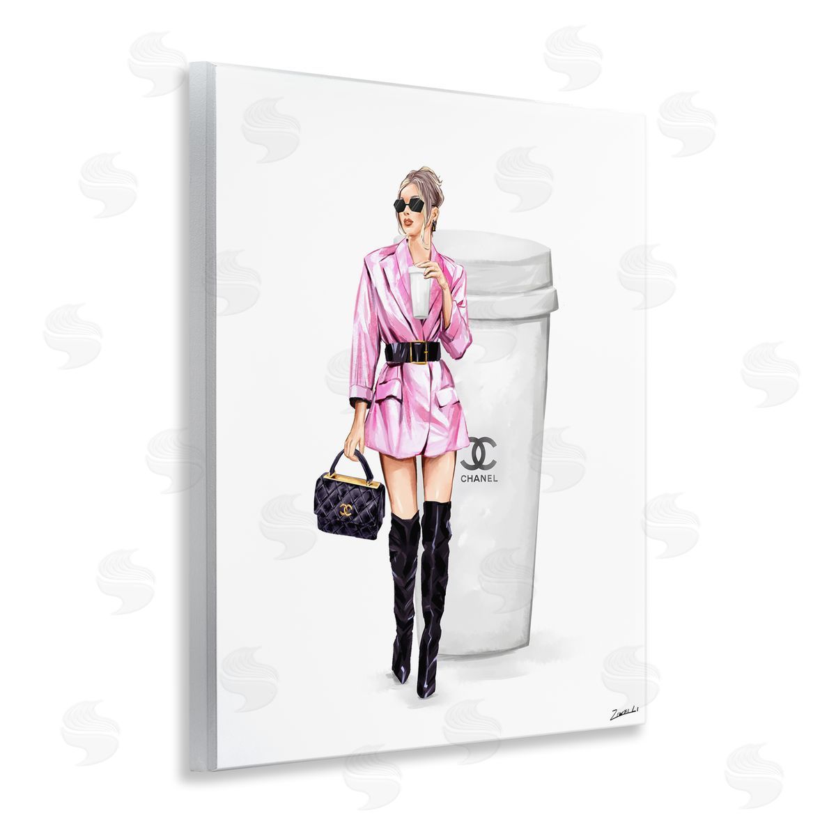 Trendy Girl with Coffee Wood Plaque Wall Art, Home Decor by Ziwei Li