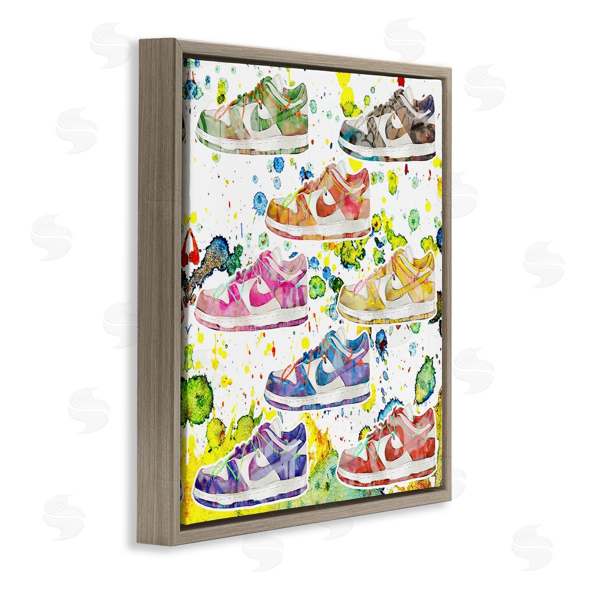 Paint Splatter Sneakers Brown Floating Frame Canvas Wall Art, Home Decor by Ziwei Li