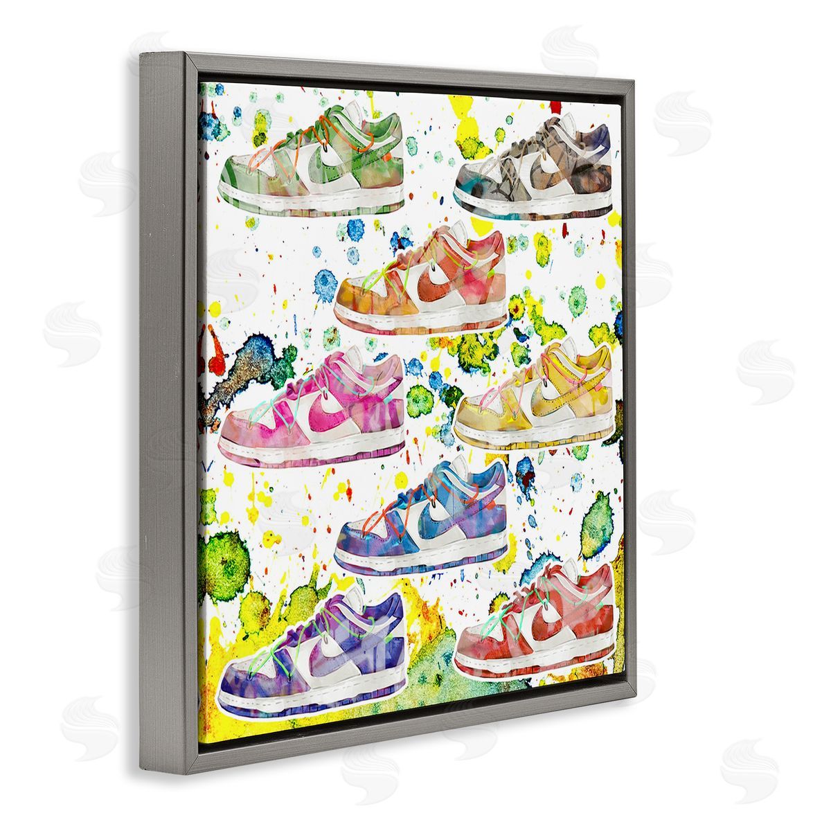 Paint Splatter Sneakers Grey Floating Frame Canvas Wall Art, Home Decor by Ziwei Li