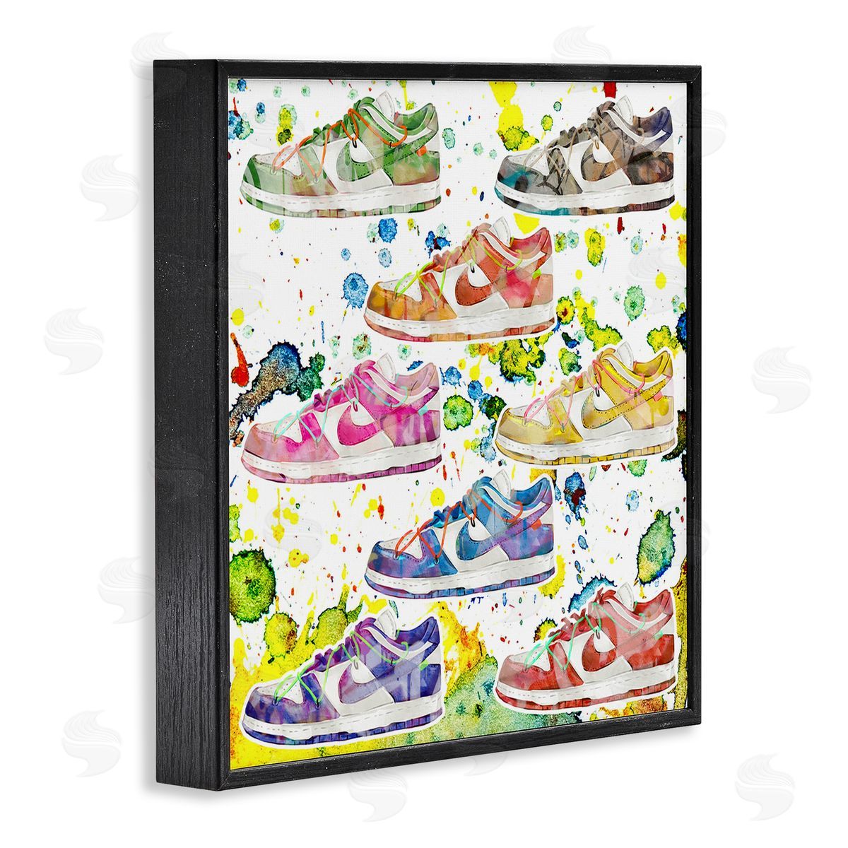 Paint Splatter Sneakers Black Frame Print Wall Art, Home Decor by Ziwei Li