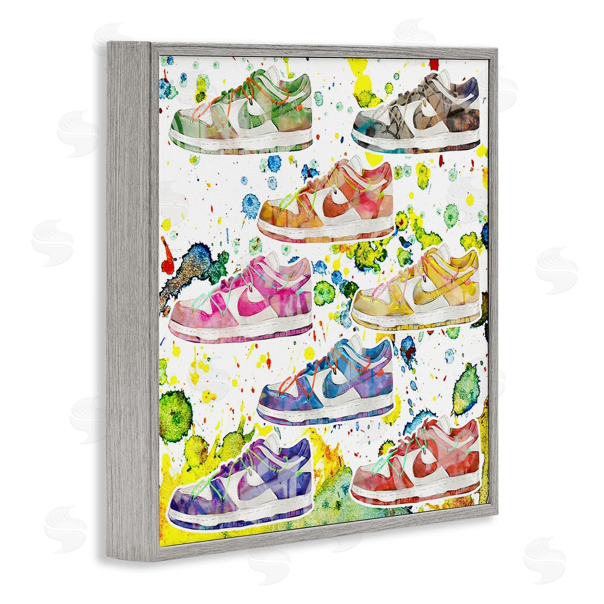 Paint Splatter Sneakers Grey Frame Print Wall Art, Home Decor by Ziwei Li