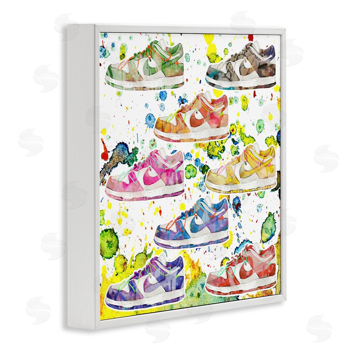 Paint Splatter Sneakers White Frame Print Wall Art, Home Decor by Ziwei Li