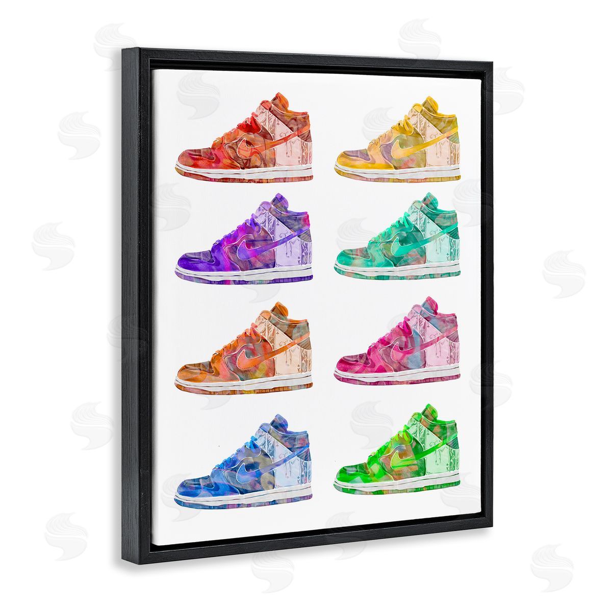 Bold Rainbow Sneakers Black Floating Frame Canvas Wall Art, Home Decor by Ziwei Li