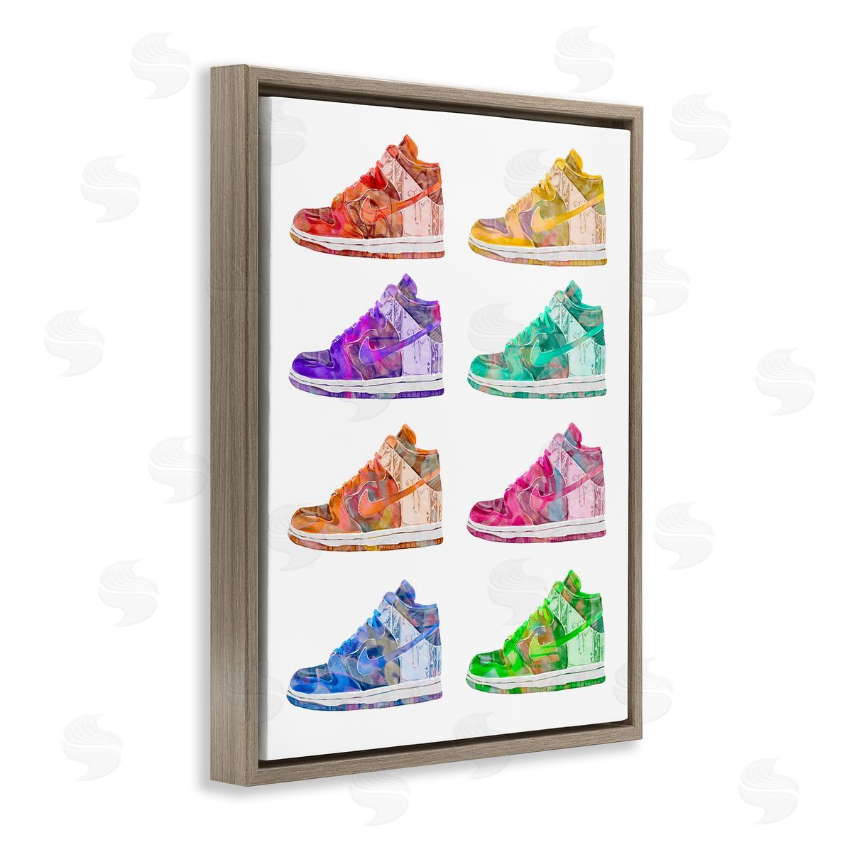 Bold Rainbow Sneakers Brown Floating Frame Canvas Wall Art, Home Decor by Ziwei Li