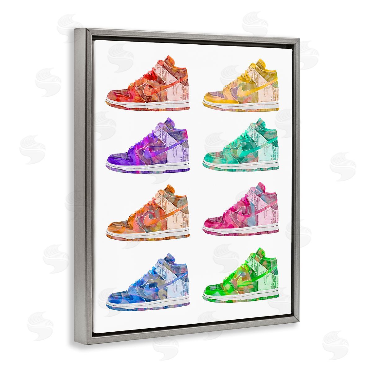Bold Rainbow Sneakers Grey Floating Frame Canvas Wall Art, Home Decor by Ziwei Li