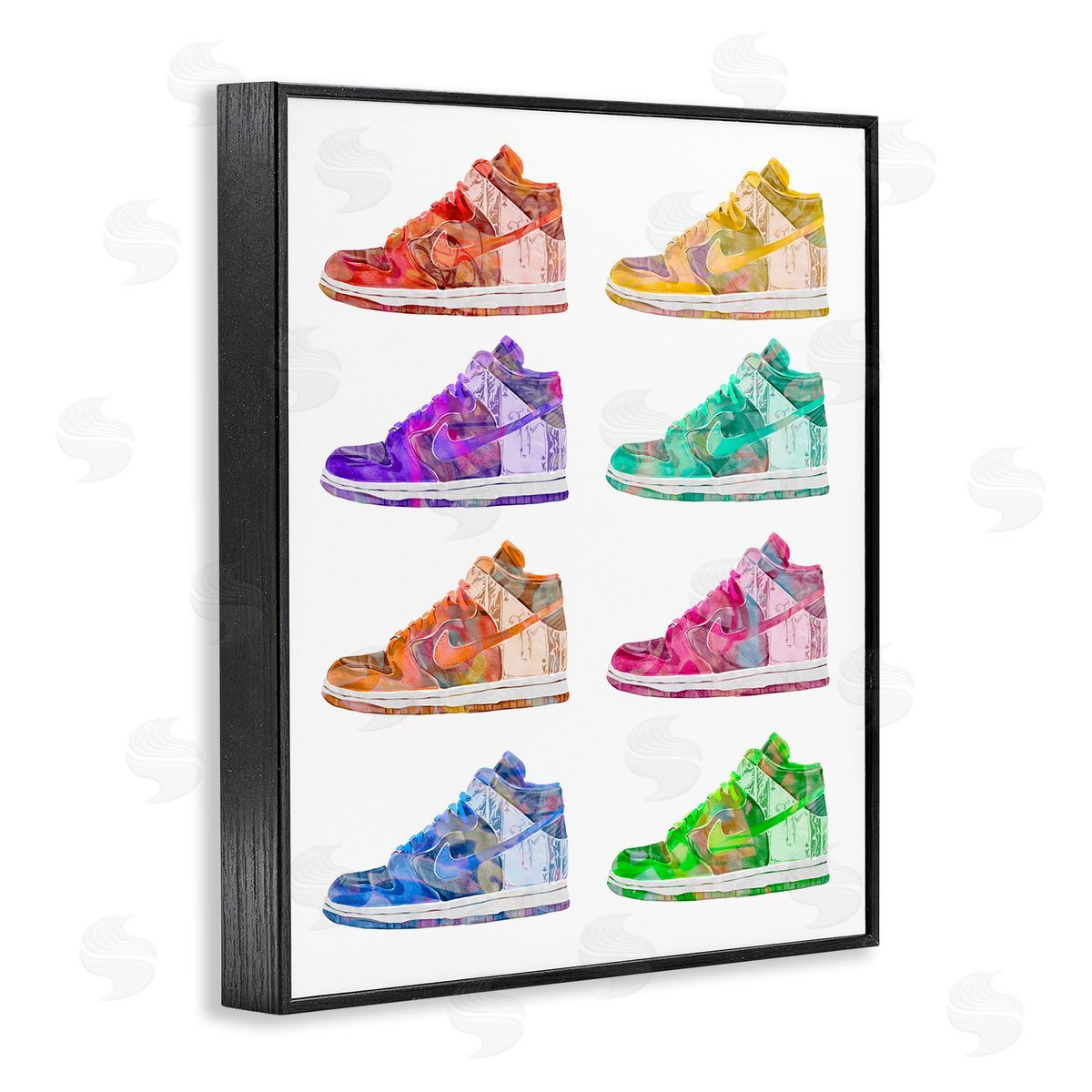 Bold Rainbow Sneakers Black Frame Print Wall Art, Home Decor by Ziwei Li