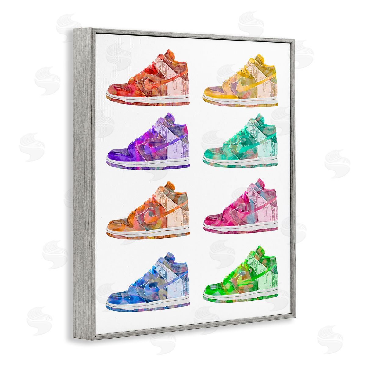 Bold Rainbow Sneakers Grey Frame Print Wall Art, Home Decor by Ziwei Li