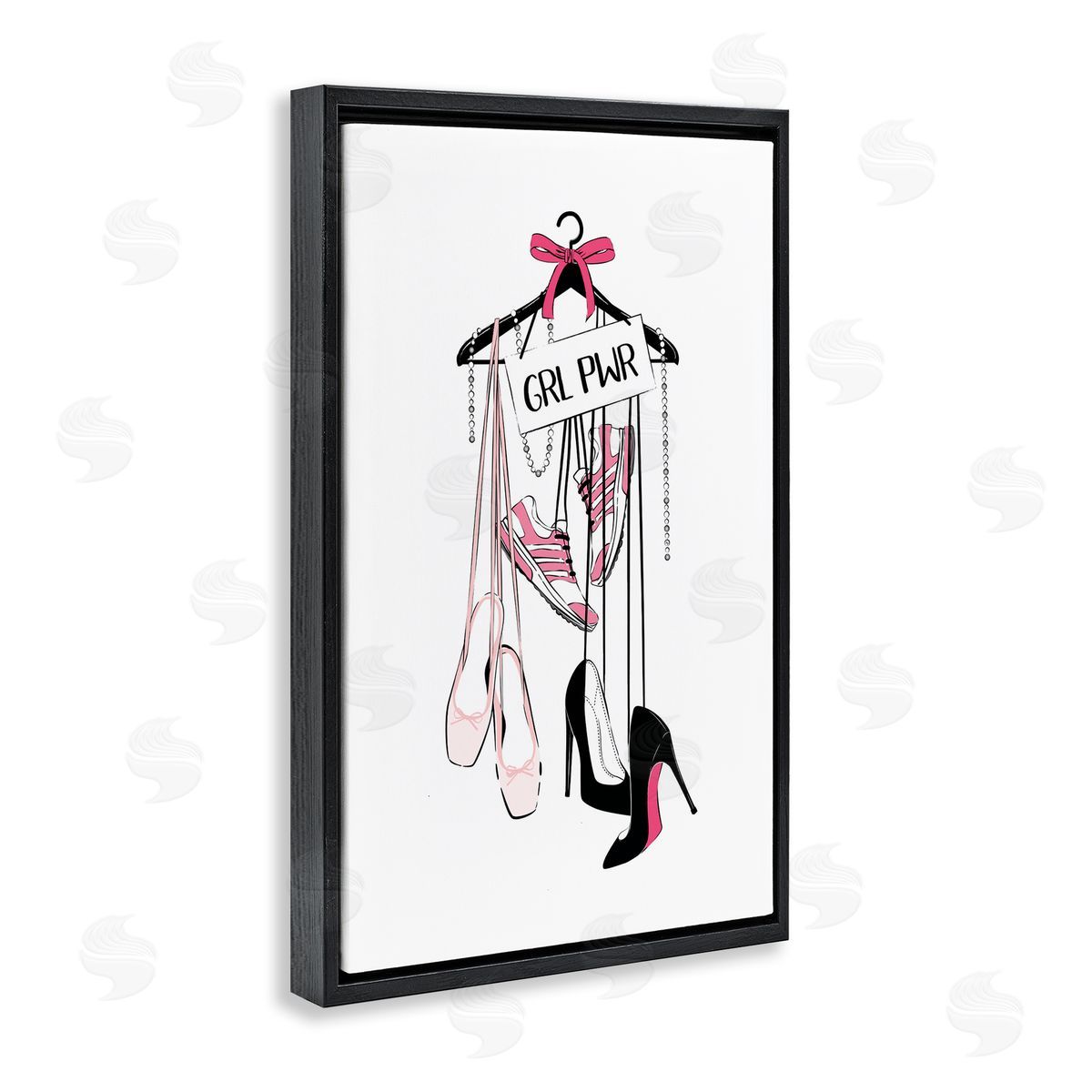 Grl Pwr Hanging Shoes Black Floating Frame Canvas Wall Art, Home Decor by Martina Pavlova