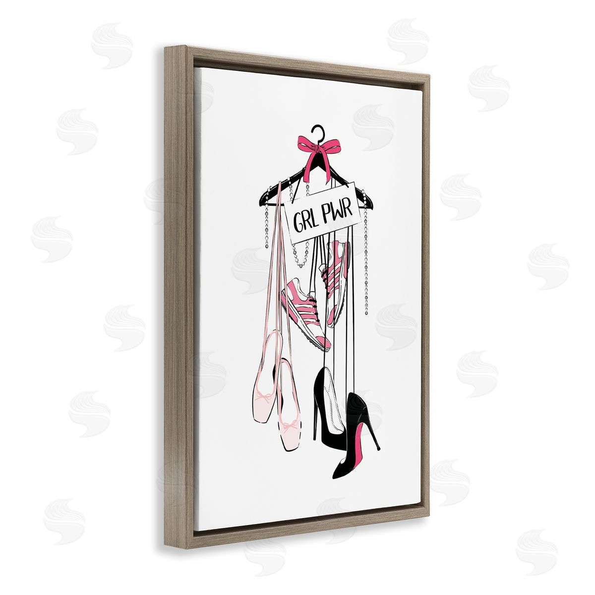 Grl Pwr Hanging Shoes Brown Floating Frame Canvas Wall Art, Home Decor by Martina Pavlova