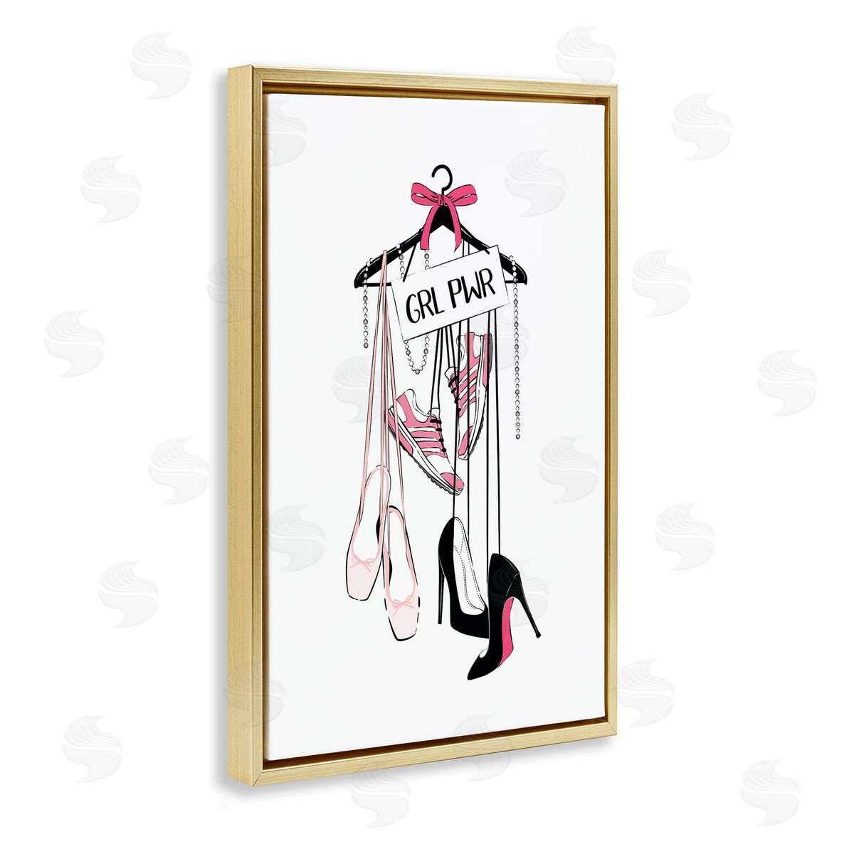 Grl Pwr Hanging Shoes Gold Floating Frame Canvas Wall Art, Home Decor by Martina Pavlova