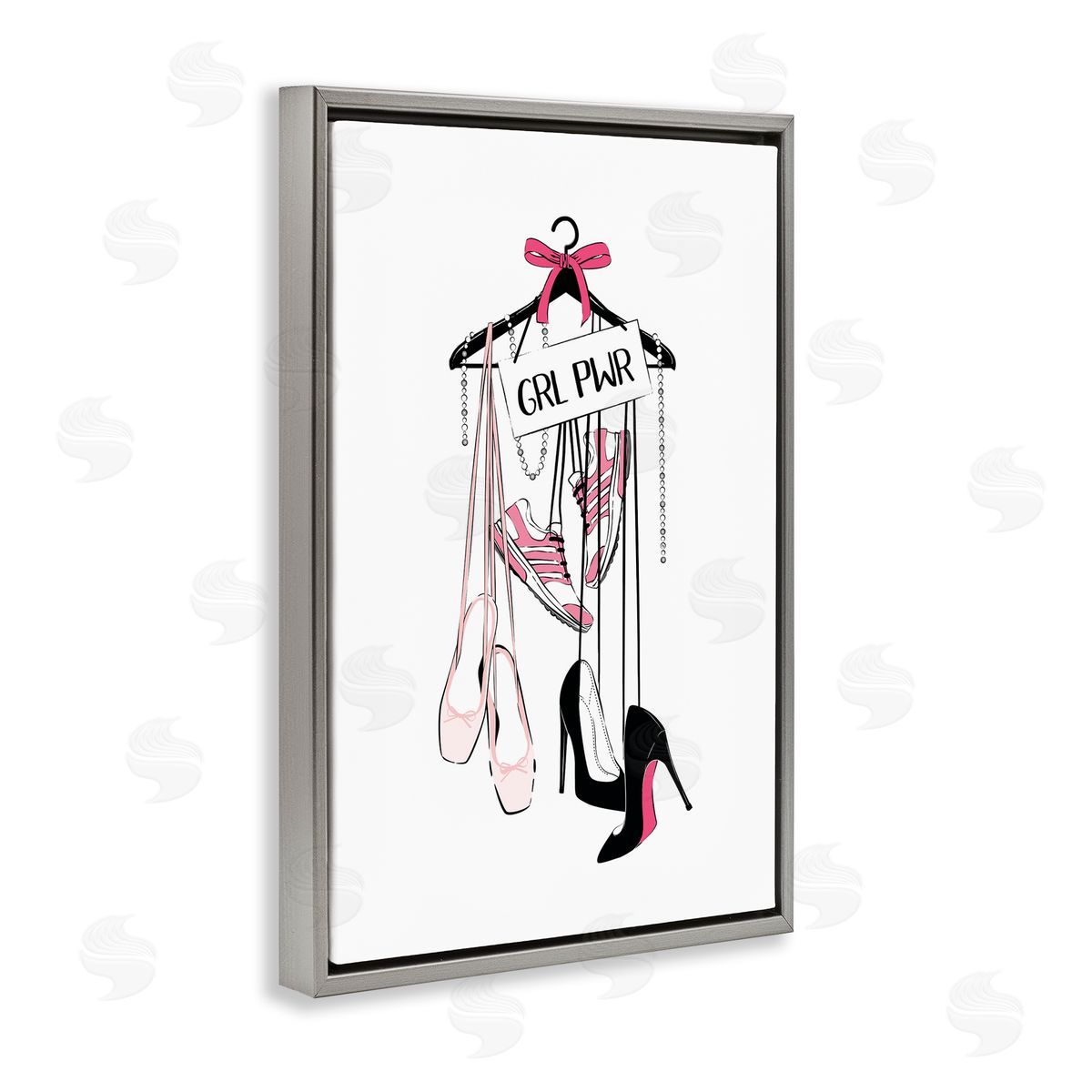 Grl Pwr Hanging Shoes Grey Floating Frame Canvas Wall Art, Home Decor by Martina Pavlova