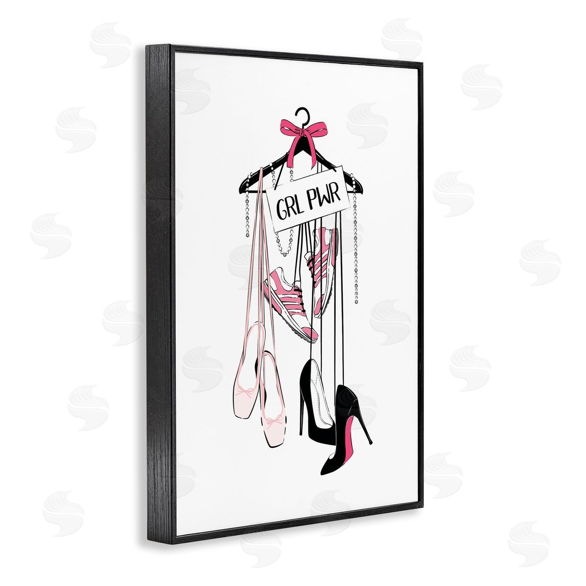 Grl Pwr Hanging Shoes Black Frame Print Wall Art, Home Decor by Martina Pavlova