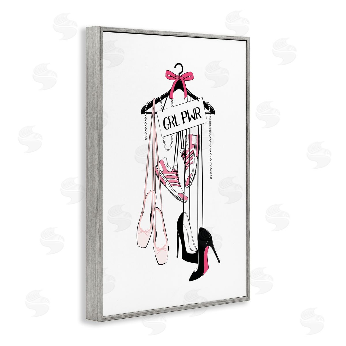 Grl Pwr Hanging Shoes Grey Frame Print Wall Art, Home Decor by Martina Pavlova