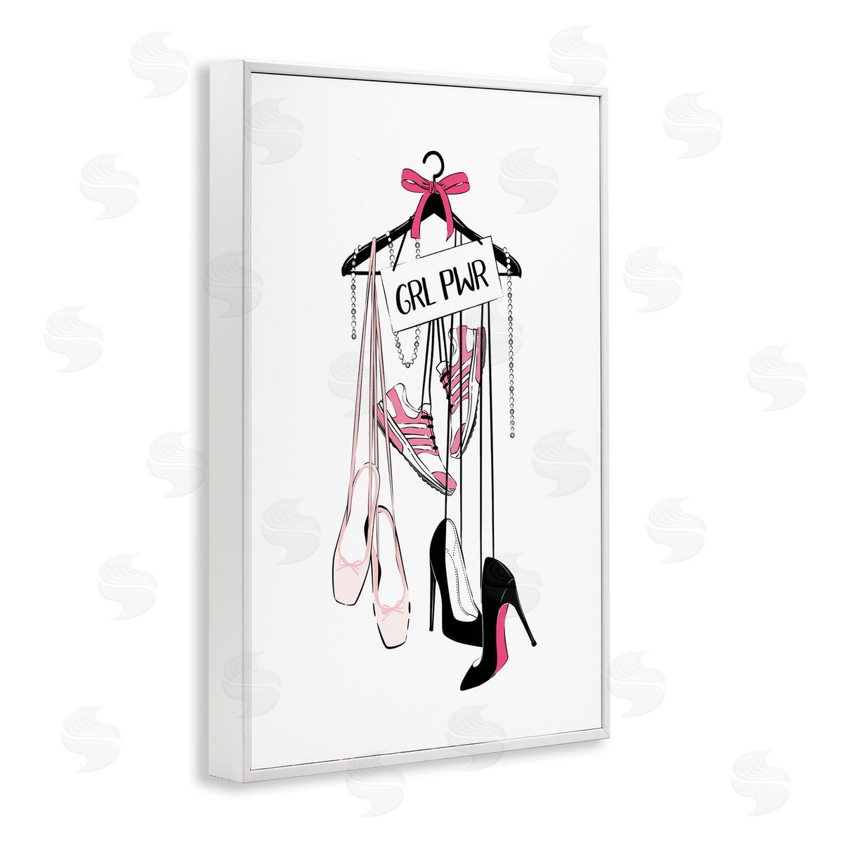 Grl Pwr Hanging Shoes White Frame Print Wall Art, Home Decor by Martina Pavlova