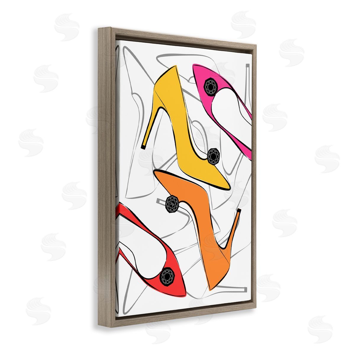 Bright Happy Heels Brown Floating Frame Canvas Wall Art, Home Decor by Martina Pavlova