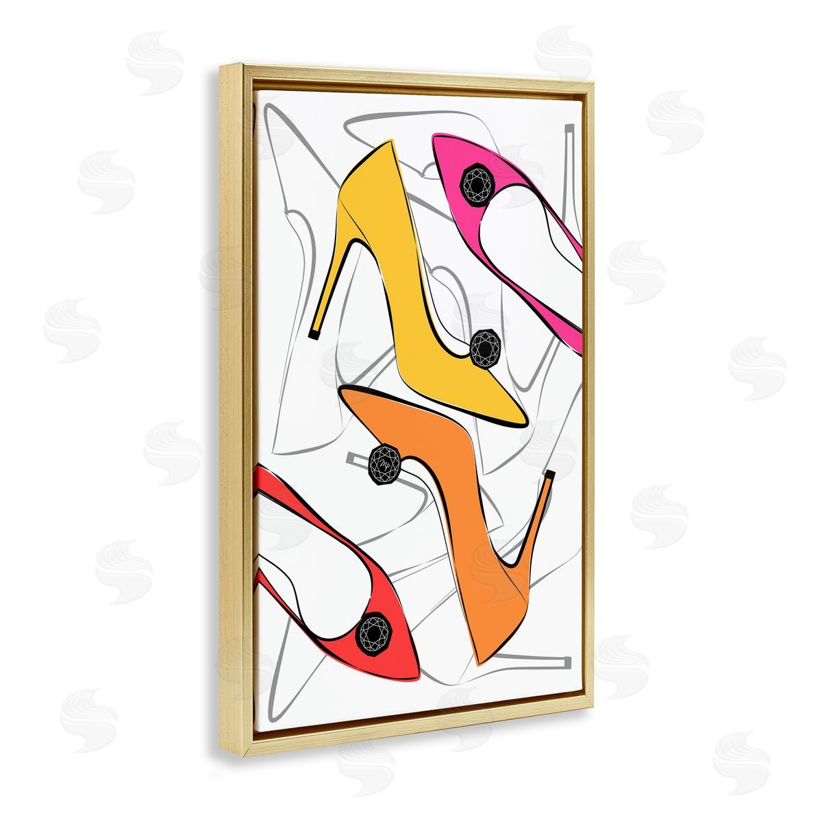 Bright Happy Heels Gold Floating Frame Canvas Wall Art, Home Decor by Martina Pavlova