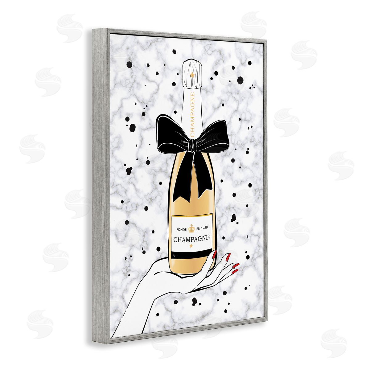 Holding Champagne Bottle Grey Frame Print Wall Art, Home Decor by Martina Pavlova