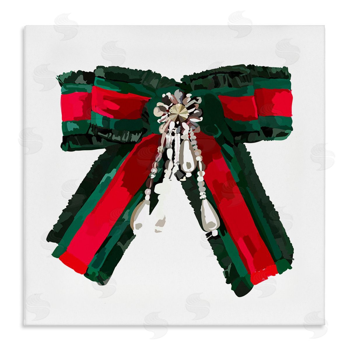 Amelia Noyes Green & Red Bow Canvas Wall Art Print