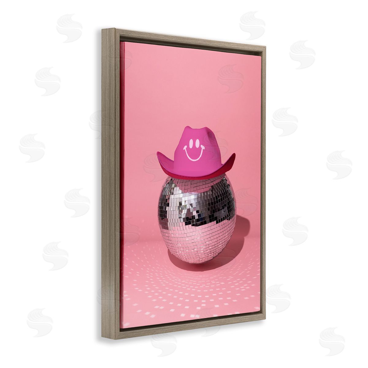 Disco Ball with Cowboy Hat Brown Floating Frame Canvas Wall Art, Home Decor by LISH Creative