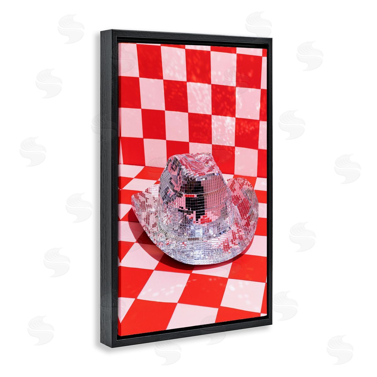 Disco Patterned Cowboy Hat Black Floating Frame Canvas Wall Art, Home Decor by LISH Creative