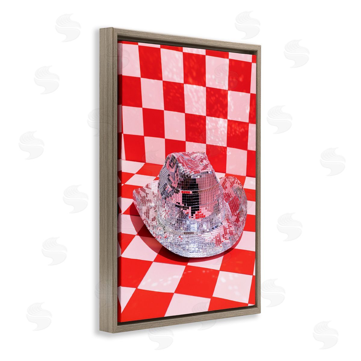 Disco Patterned Cowboy Hat Brown Floating Frame Canvas Wall Art, Home Decor by LISH Creative