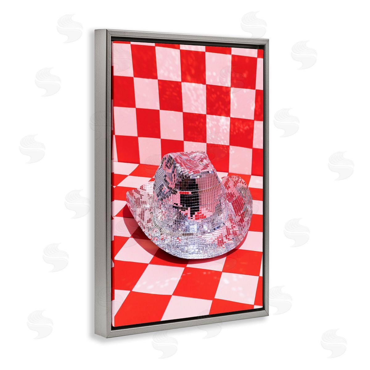 Disco Patterned Cowboy Hat Grey Floating Frame Canvas Wall Art, Home Decor by LISH Creative