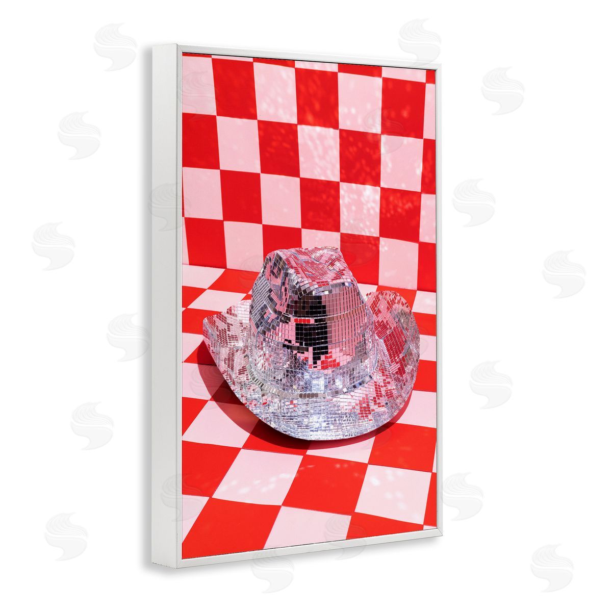 Disco Patterned Cowboy Hat White Frame Print Wall Art, Home Decor by LISH Creative