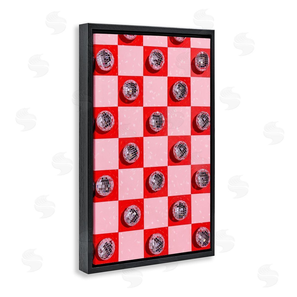 Checked Disco Balls Black Floating Frame Canvas Wall Art, Home Decor by LISH Creative