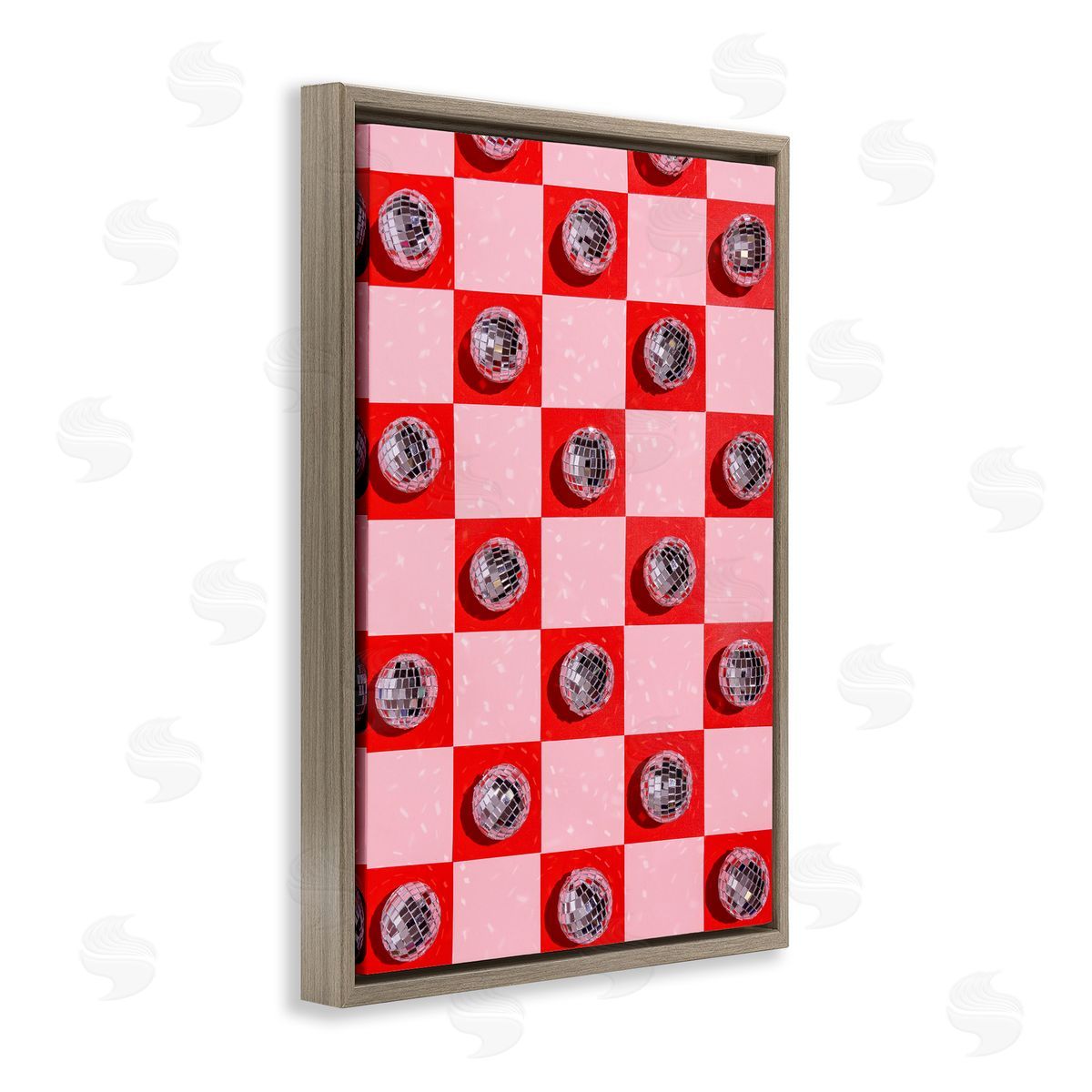 Checked Disco Balls Brown Floating Frame Canvas Wall Art, Home Decor by LISH Creative
