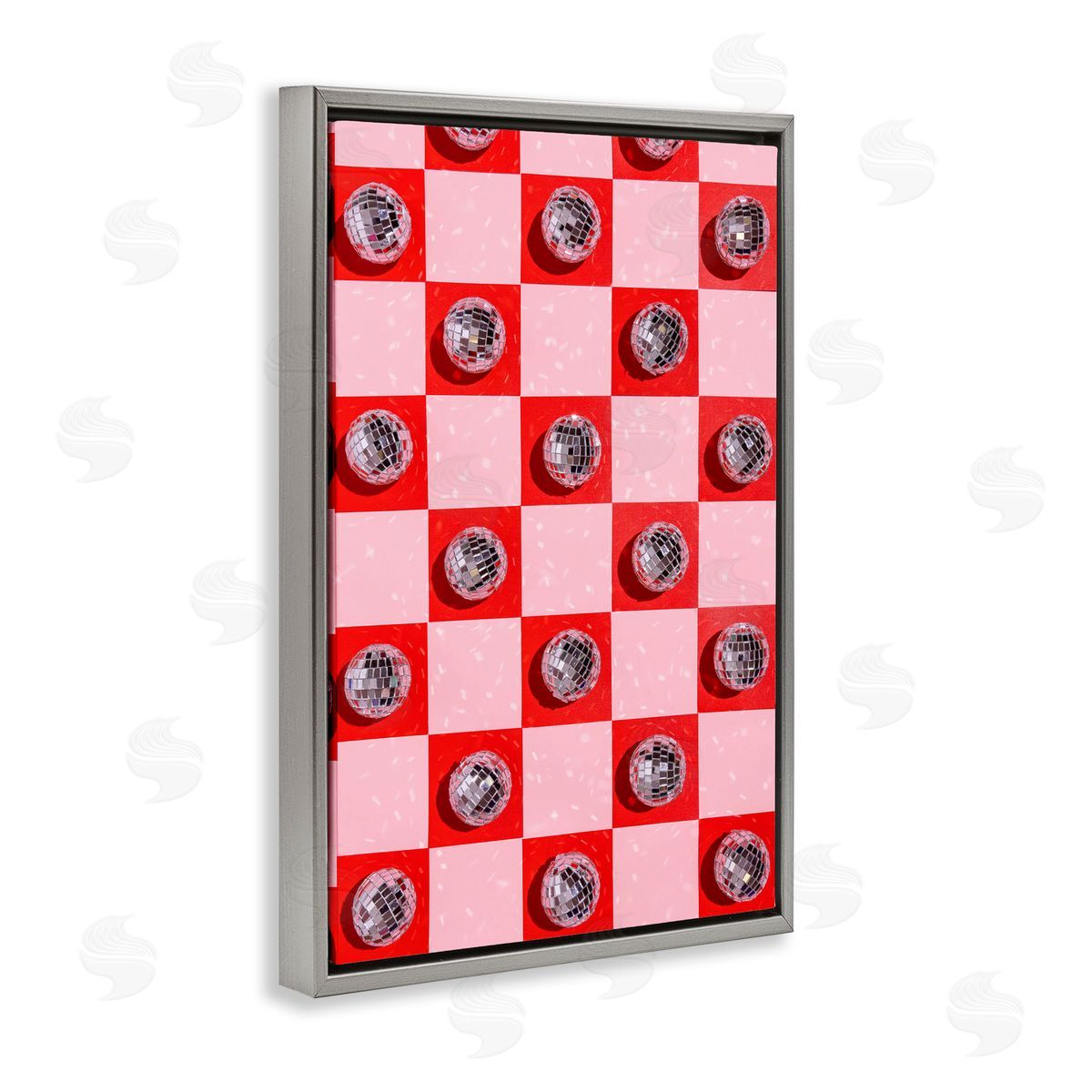 Checked Disco Balls Grey Floating Frame Canvas Wall Art, Home Decor by LISH Creative