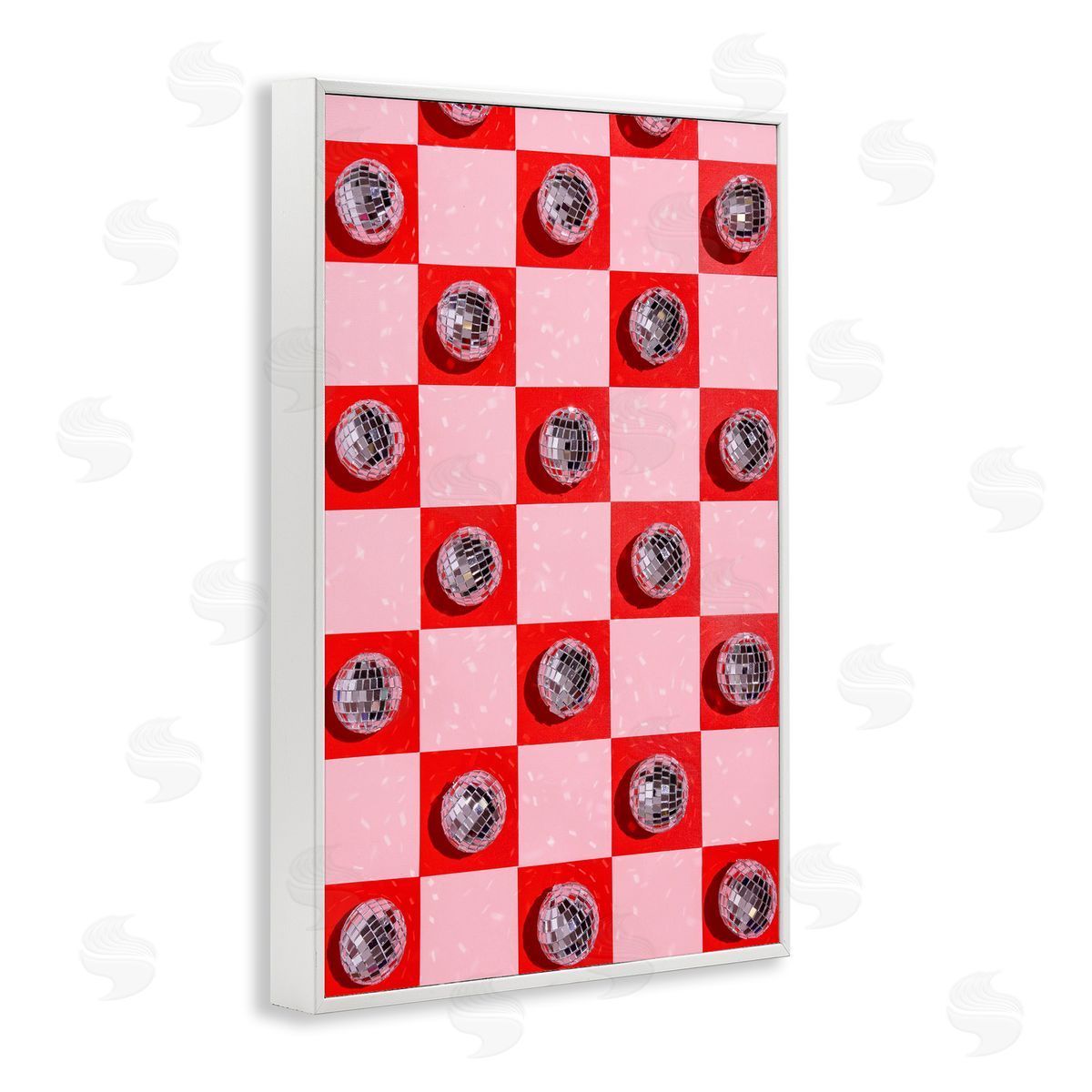 Checked Disco Balls White Frame Print Wall Art, Home Decor by LISH Creative