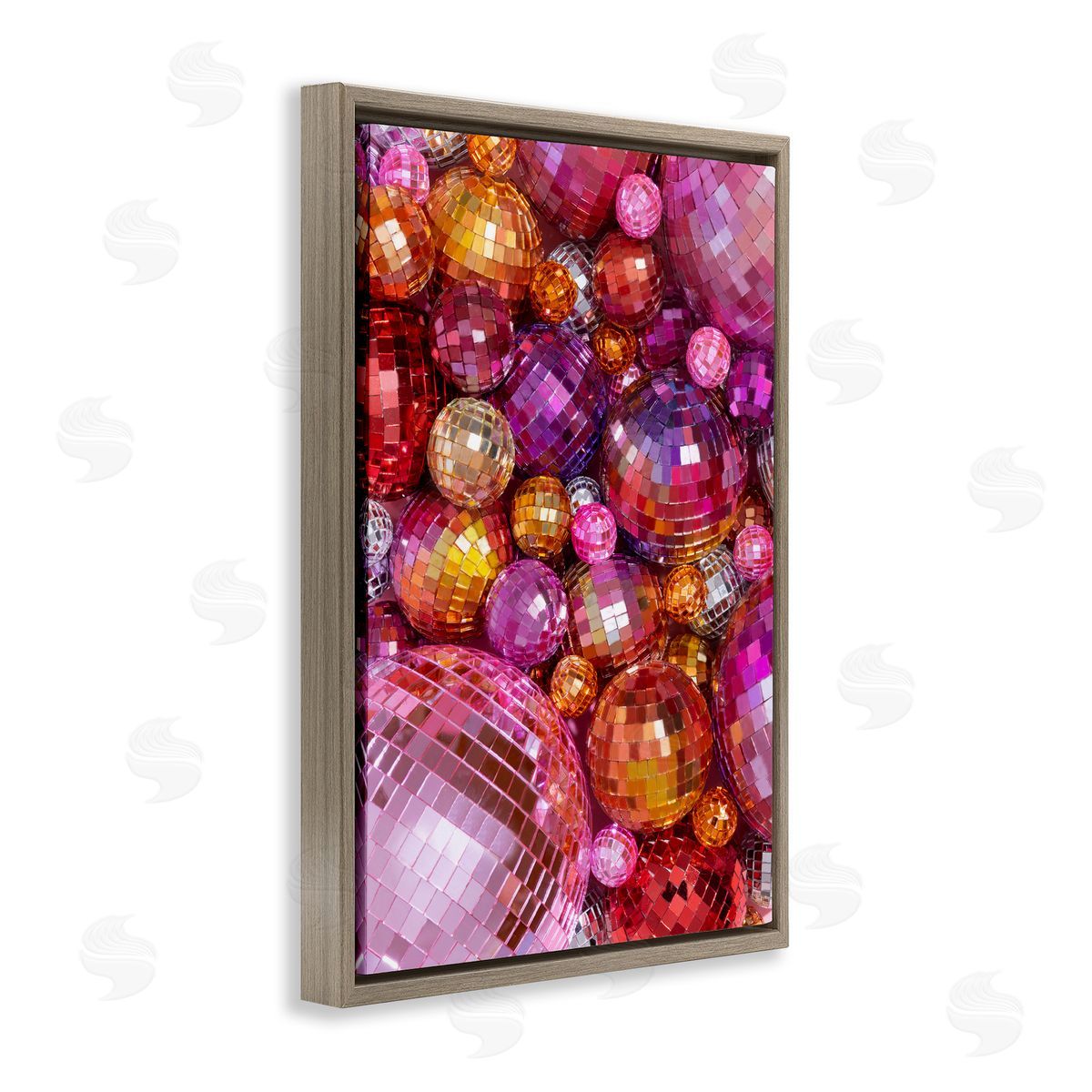 Various Size Disco Balls Brown Floating Frame Canvas Wall Art, Home Decor by LISH Creative