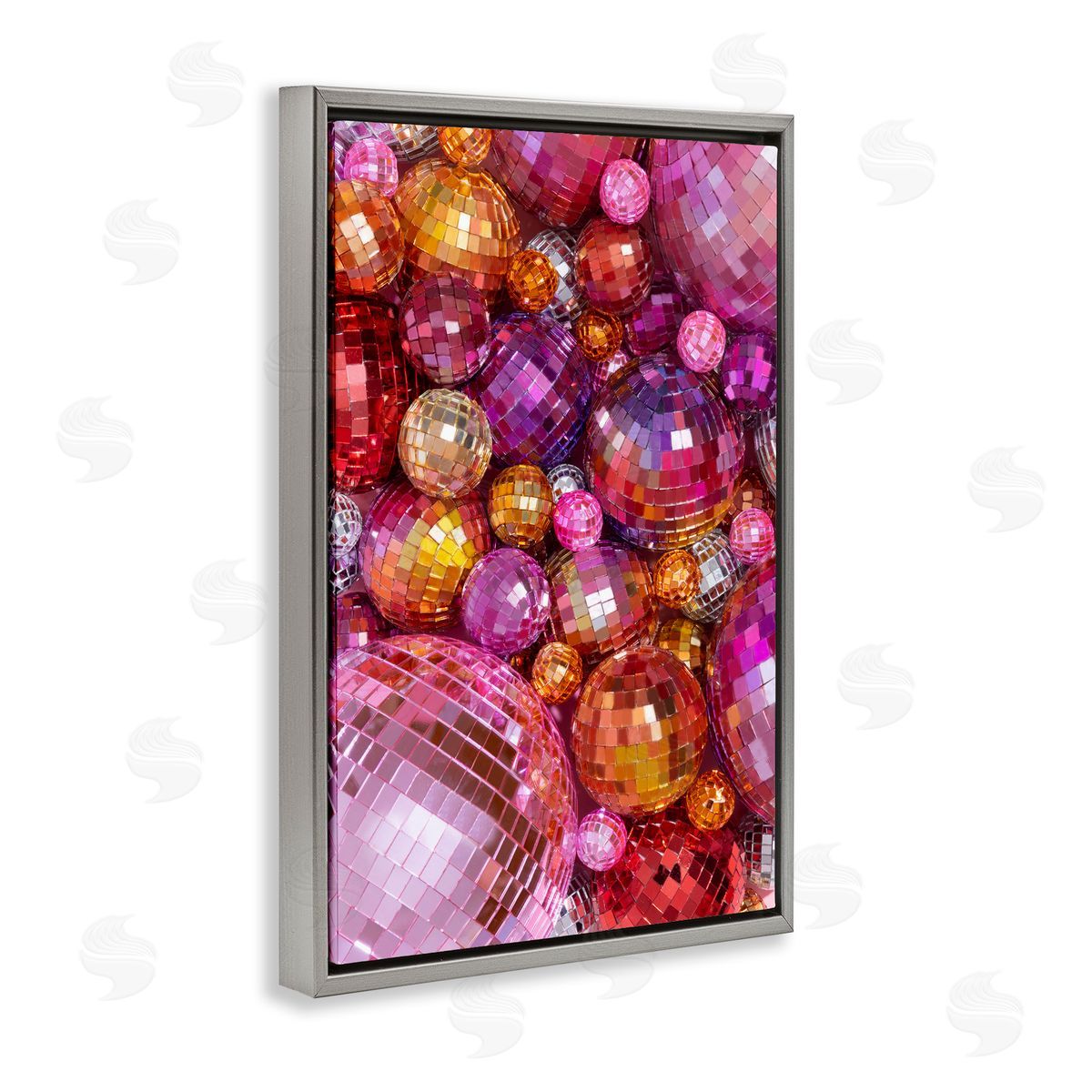 Various Size Disco Balls Grey Floating Frame Canvas Wall Art, Home Decor by LISH Creative