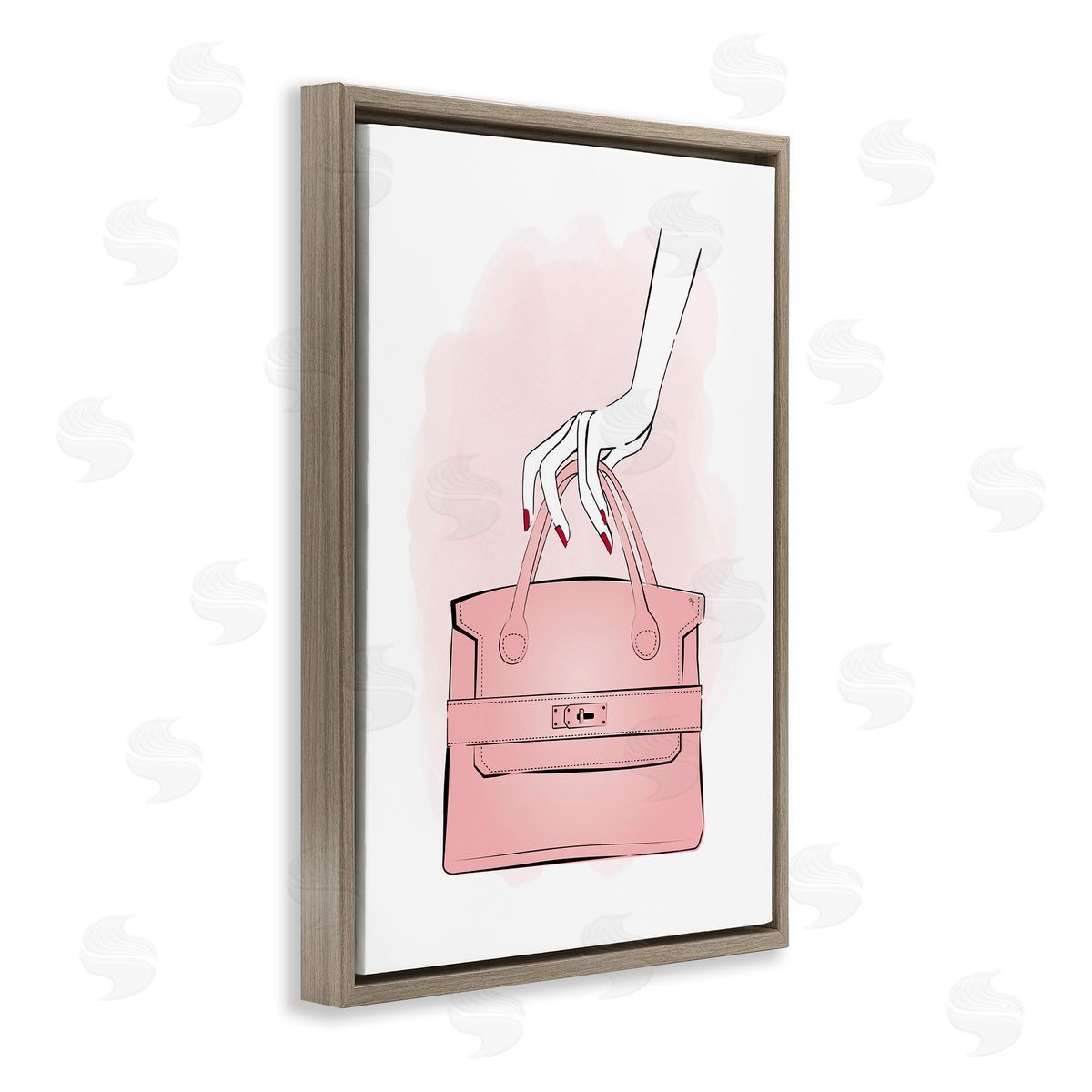 Holding Pink Purse Brown Floating Frame Canvas Wall Art, Home Decor by Martina Pavlova