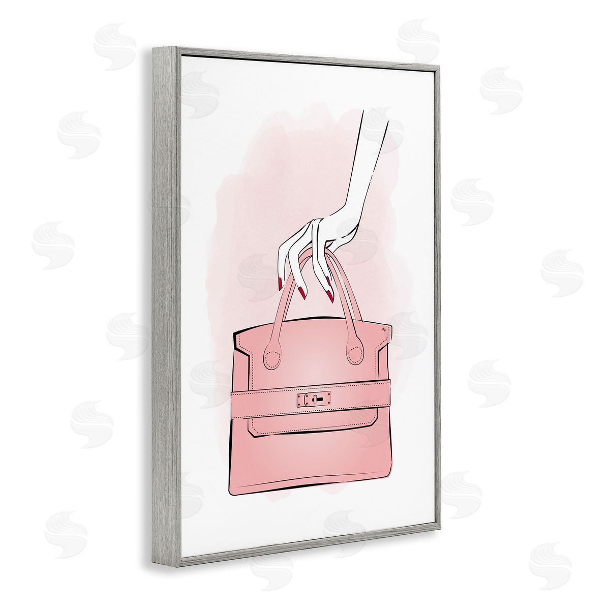 Holding Pink Purse Grey Frame Print Wall Art, Home Decor by Martina Pavlova