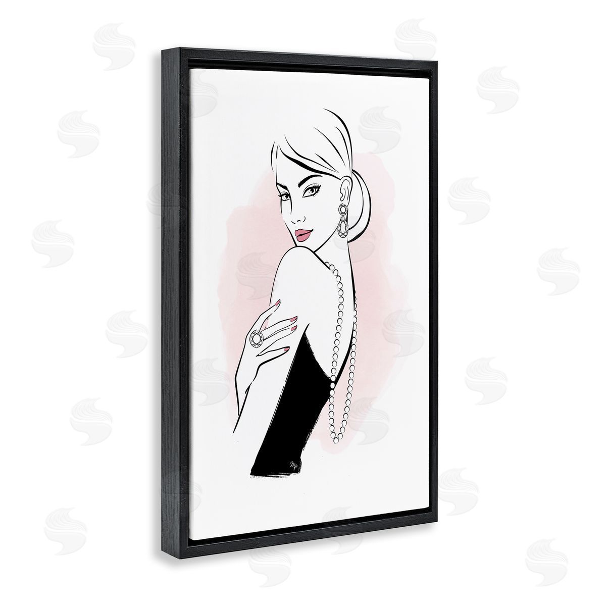 Diamond Jewelry Girl Black Floating Frame Canvas Wall Art, Home Decor by Martina Pavlova