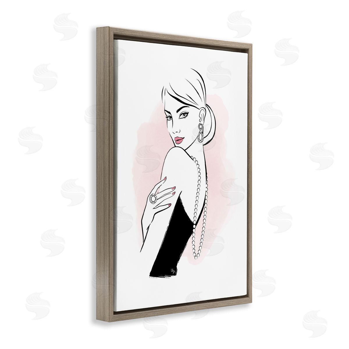 Diamond Jewelry Girl Brown Floating Frame Canvas Wall Art, Home Decor by Martina Pavlova